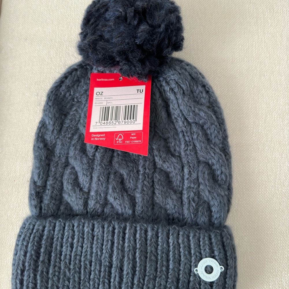 Kari Traa Blue Knit Pom-Pom Beanie / Toque